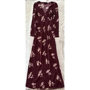 NWT Madewell Dress Womens Size 0 Burgundy Blurry Flowers Long Sleeve V Neck $188